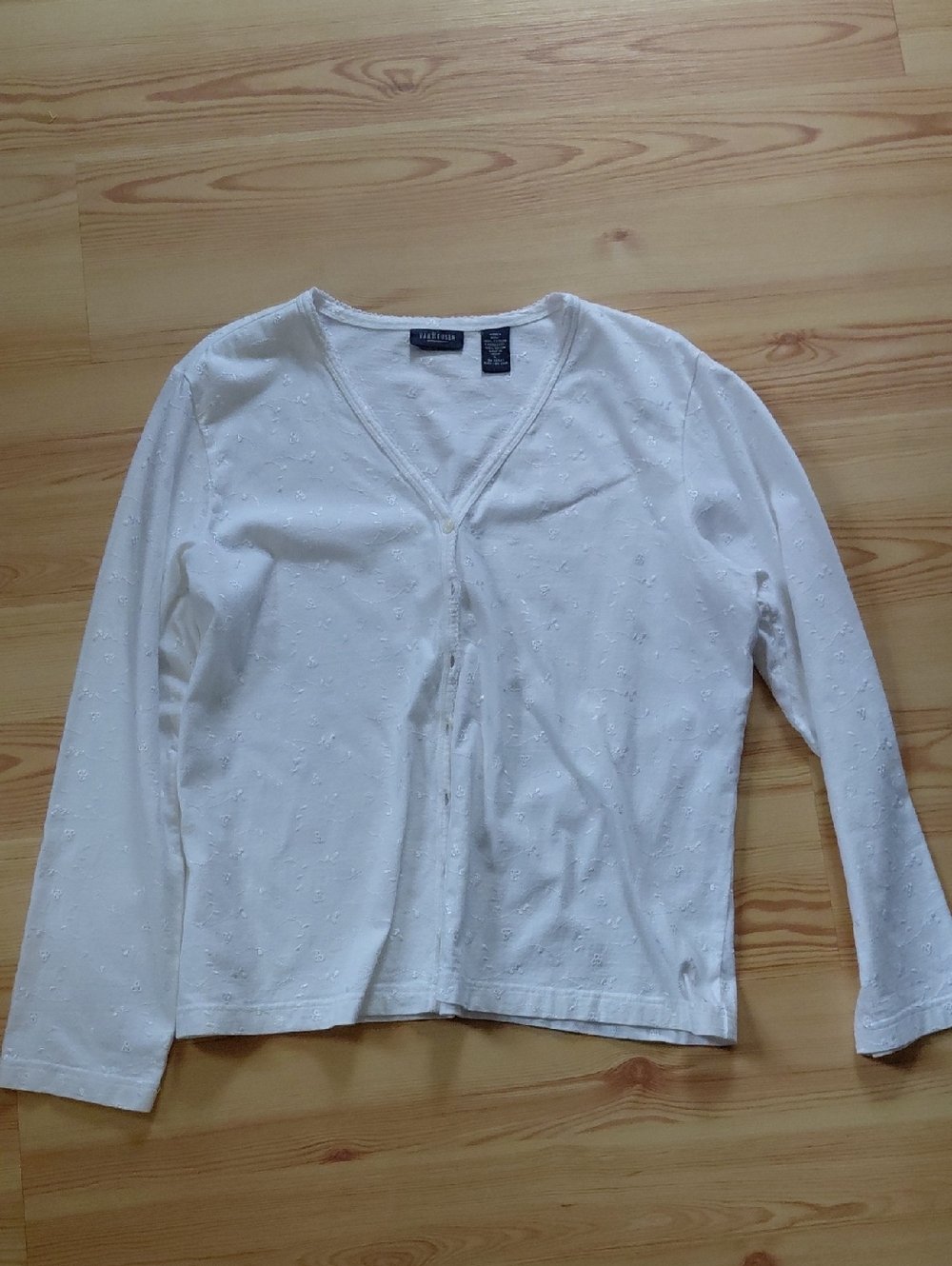 Van Heusen 100% Cotton White Eyelet Long Sleeve Cardigan